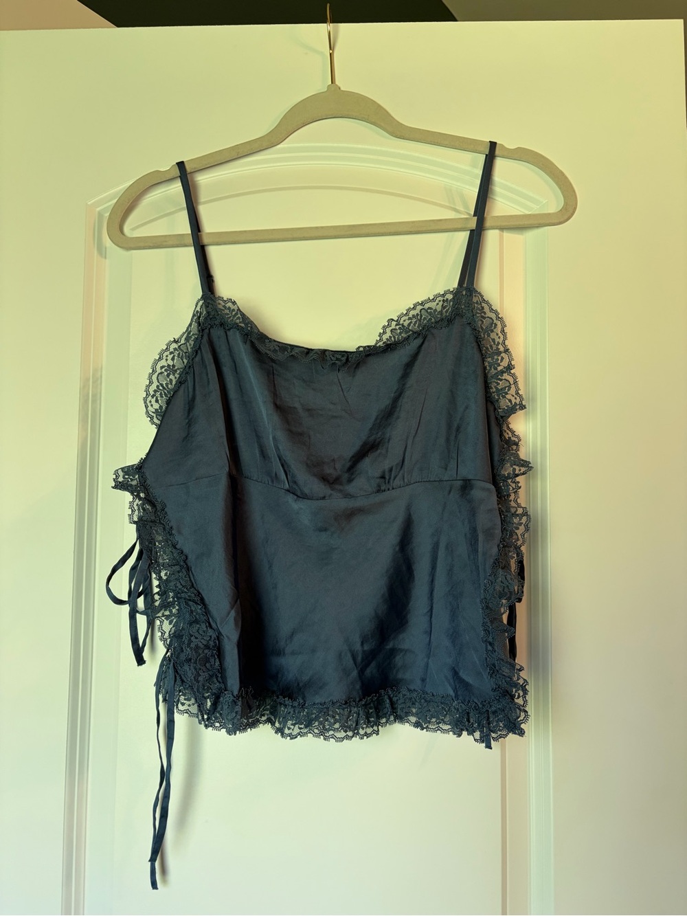 Silky Lace-Trim Cami Top - Dark Teal American eagle